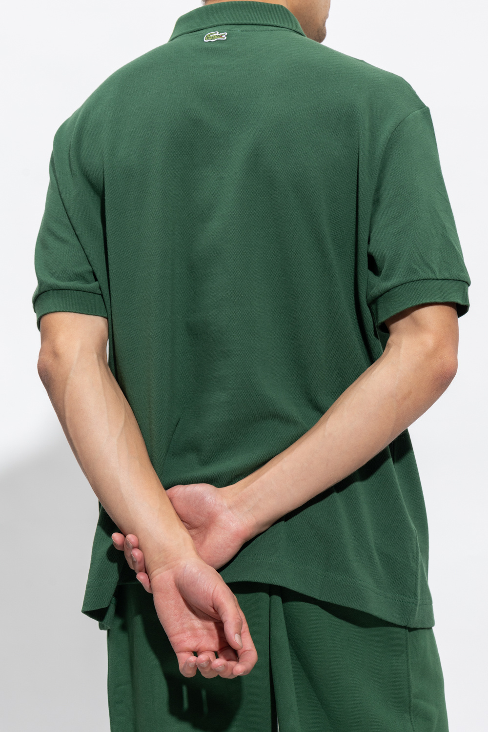 Lacoste Mens Green White Logo Stripe Long Sleeve Collared